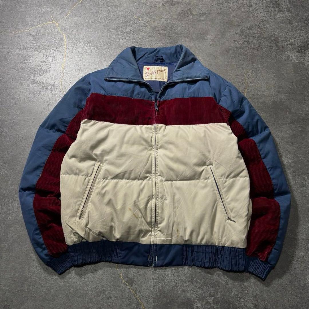 70s80sヴィンテージダウンジャケット生成りバーガンディネイビー短丈古着L