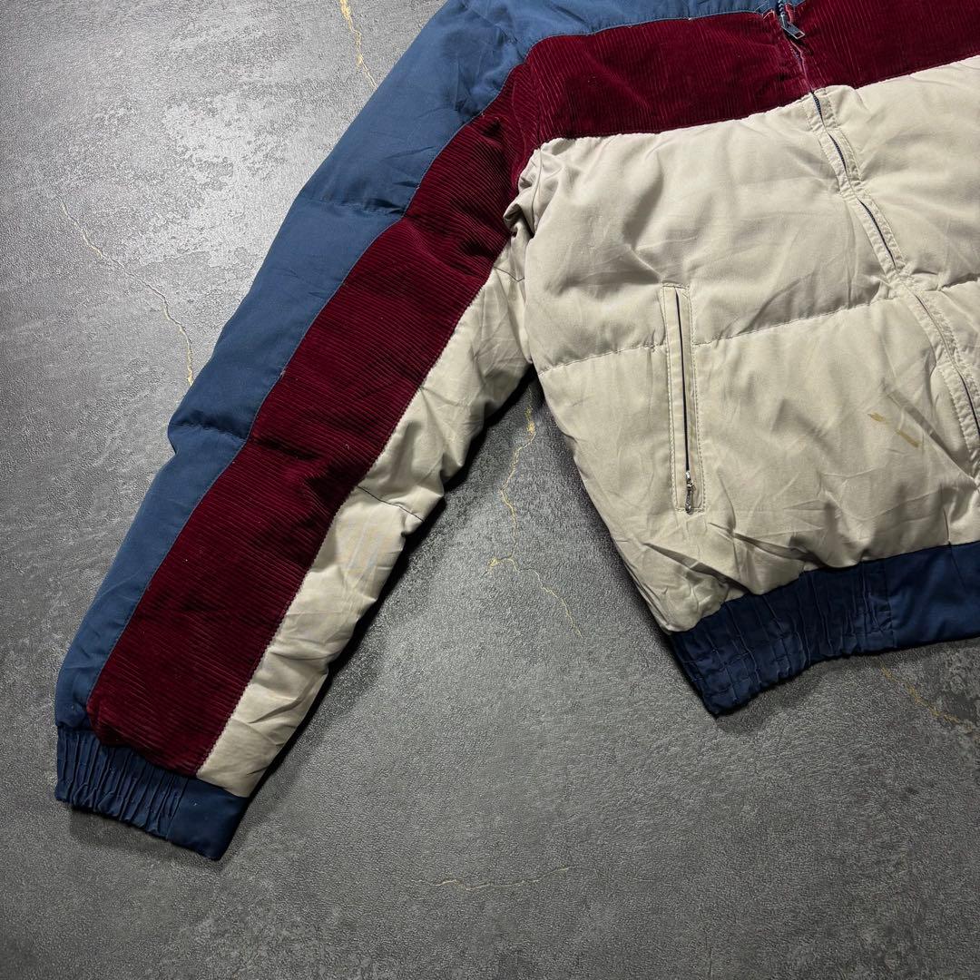 70s80sヴィンテージダウンジャケット生成りバーガンディネイビー短丈古着L