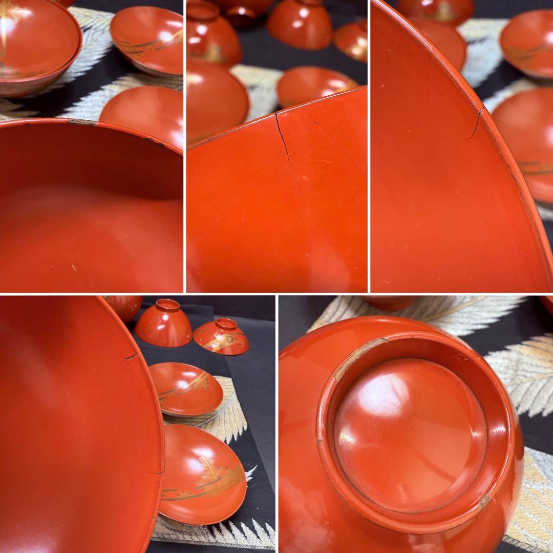 漆器　輪島塗　金蒔絵松鶴文　木製　蓋付椀　お煮物椀　吸物椀　5客　骨董品