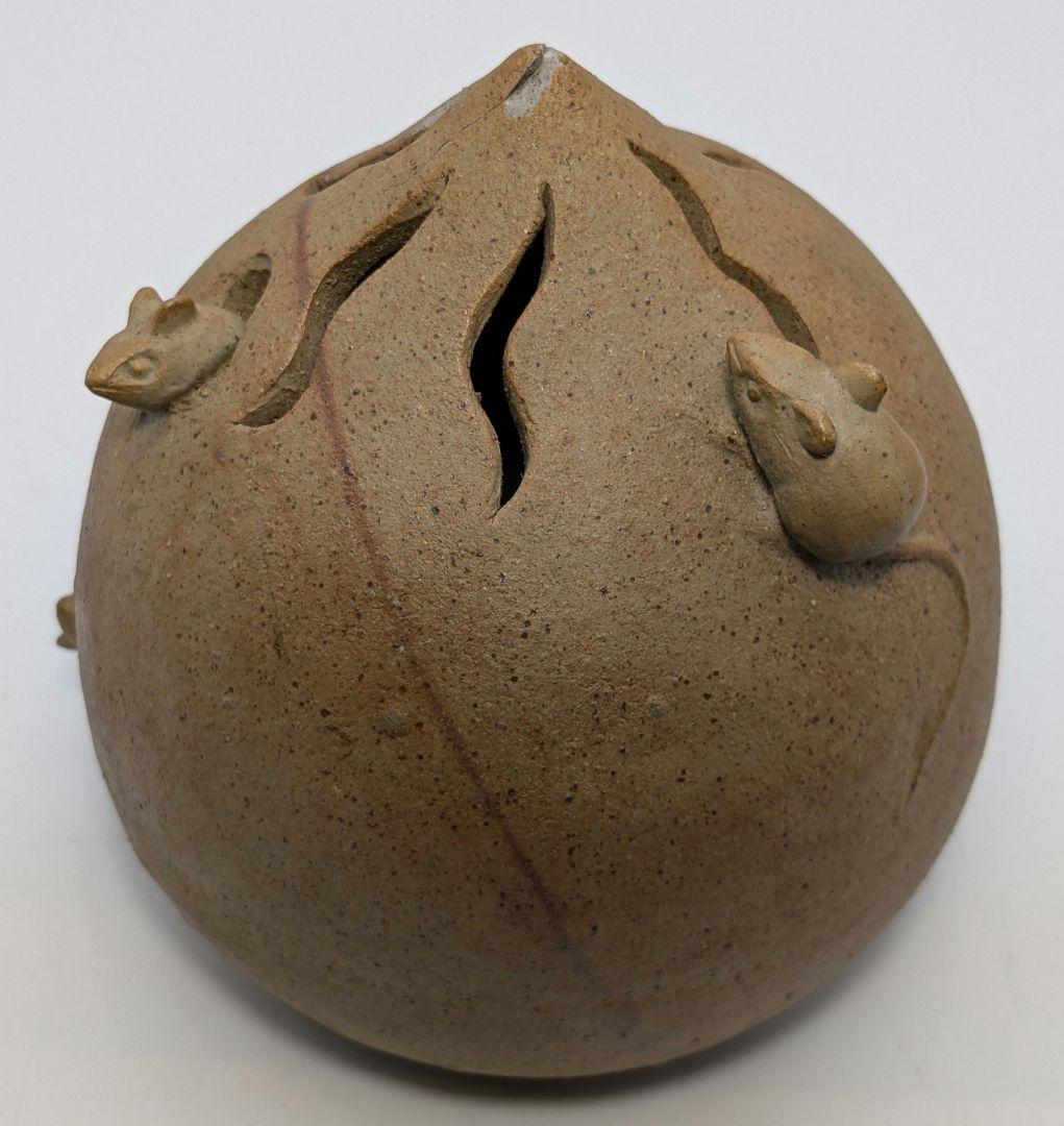 岡山県重要無形文化財 浦上善次 備前焼 壬子伏香炉 共箱 茶道具 香道具 ネズミ