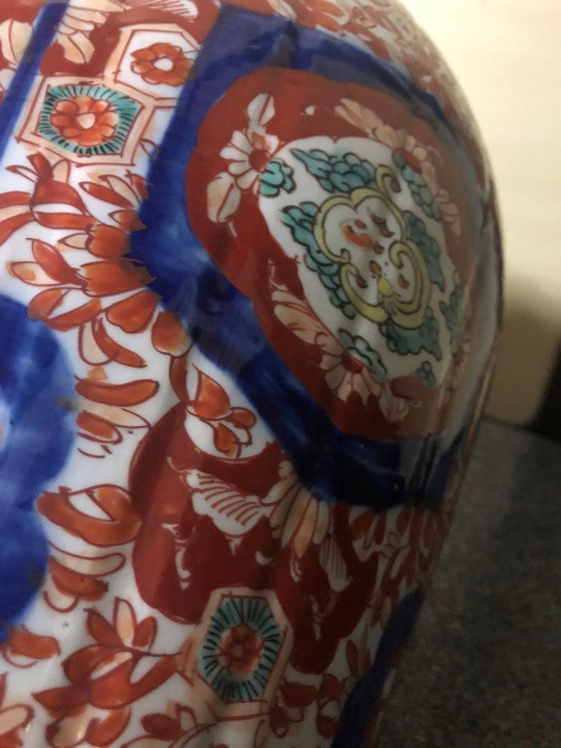 どっしり迫力ある花籠色絵の伊万里大壺 検古伊万里骨董古道具花活