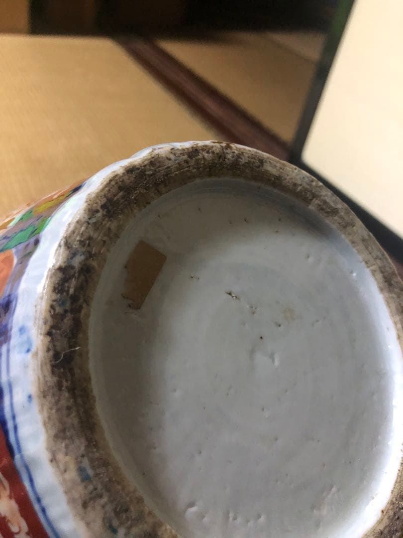 どっしり迫力ある花籠色絵の伊万里大壺 検古伊万里骨董古道具花活