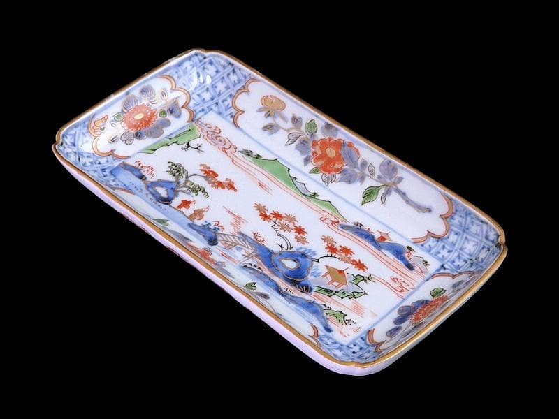 古伊万里　染錦　山水牡丹菊紋　長皿　柴田コレクション同手　E406AS-DBs