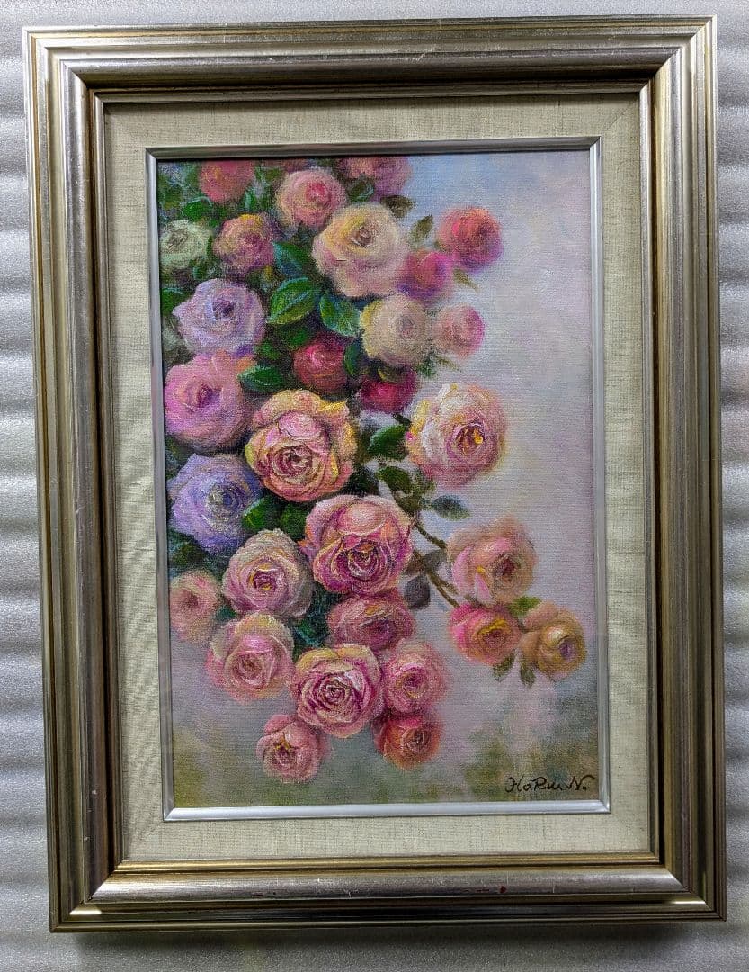 画家haru油彩画p6号★薔薇★最新作★肉筆画、一点物＊静物画★