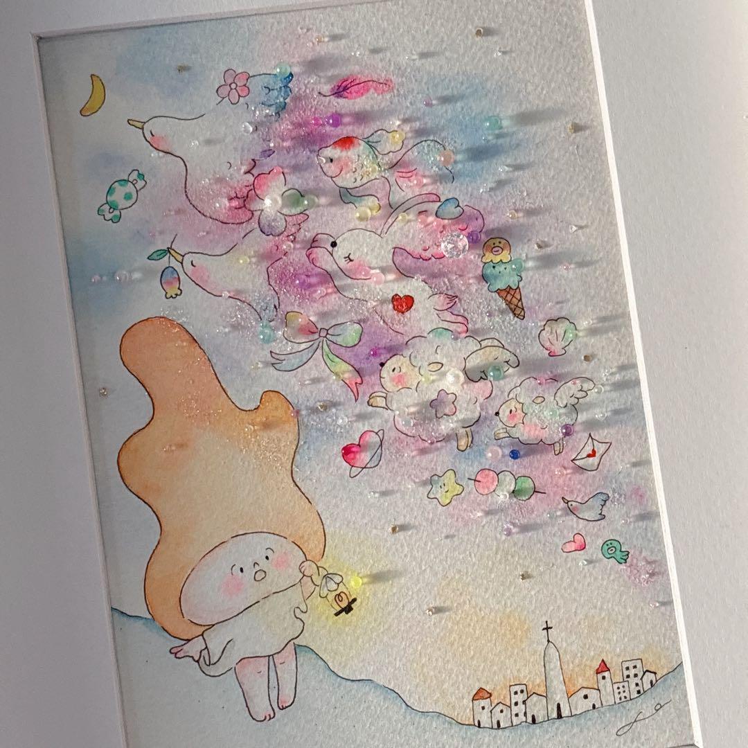 【YAMU】グラスアート　イラスト　水彩画　原画