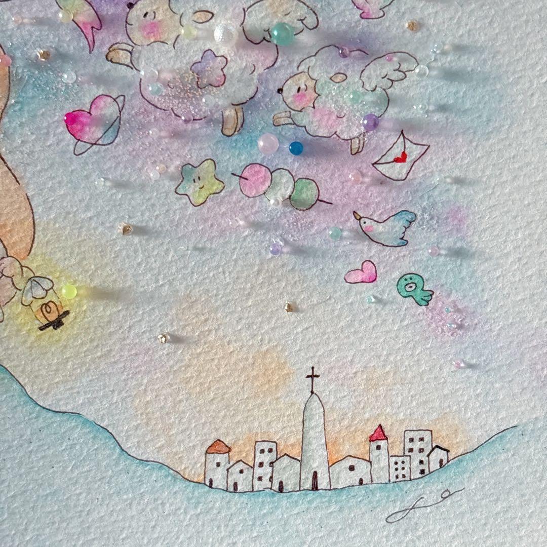 【YAMU】グラスアート　イラスト　水彩画　原画