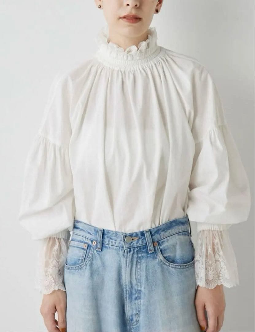 未使用 Whim Gazette ウィムガゼット レースギャザーブラウス