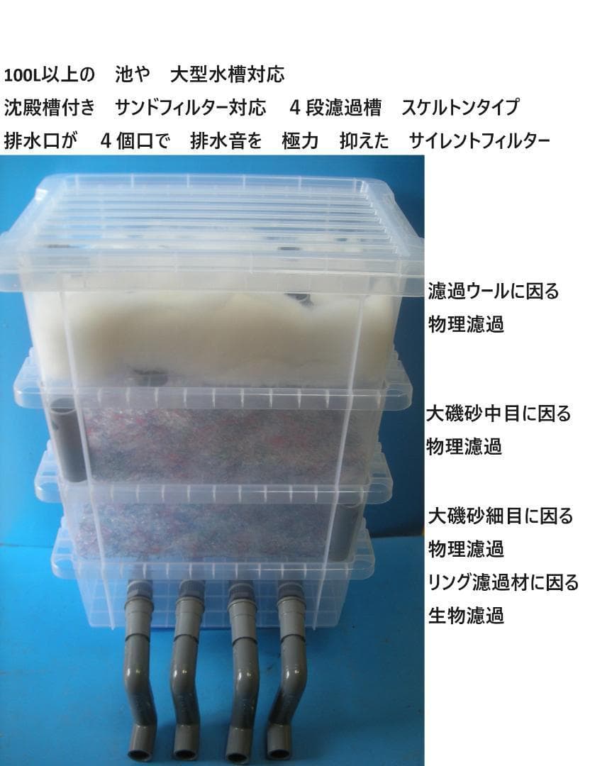 ワインレッドの オシャレな ３段濾過槽 タワータイプ 　浮遊物キャッチャー付き