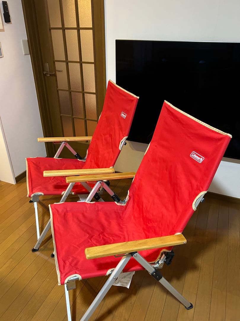 2脚セット　コールマン　チェア 赤　レイチェア　ハイバック　3段階