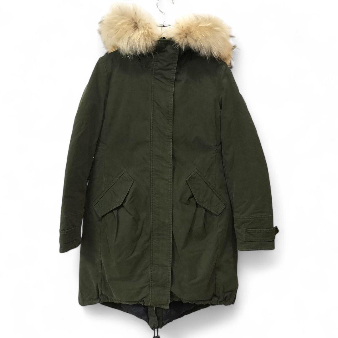 モンクレール ダウンジャケット カーキ 美品 フード付 モッズコート1