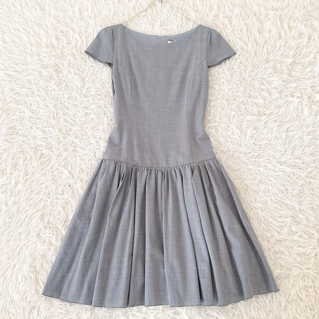 フォクシー✨ギャザー ワンピース フレンチスリーブ プリーツ 膝丈 グレー 40