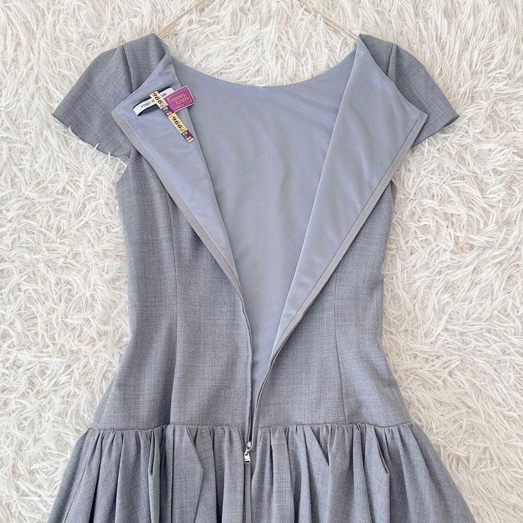 フォクシー✨ギャザー ワンピース フレンチスリーブ プリーツ 膝丈 グレー 40