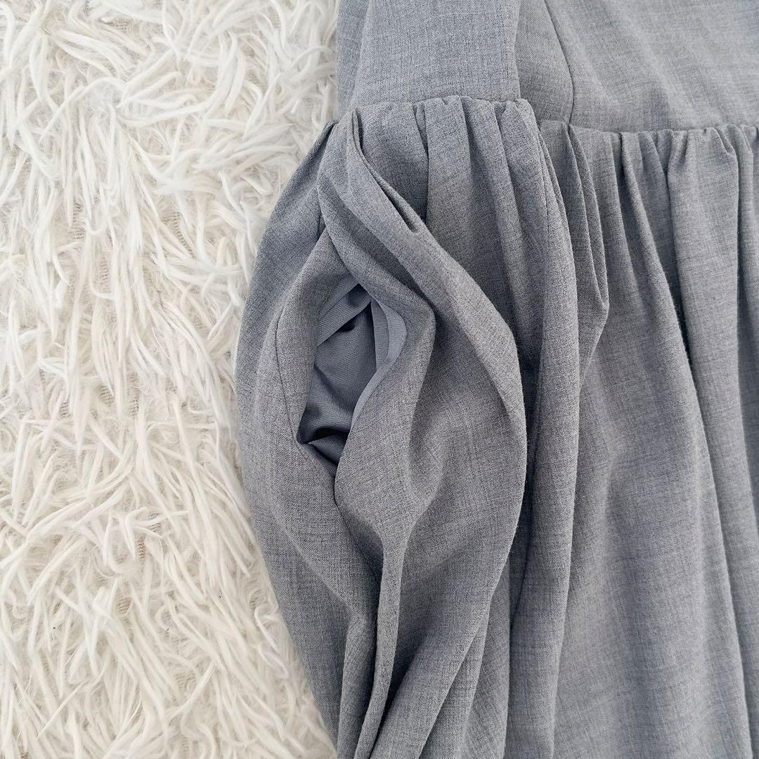 フォクシー✨ギャザー ワンピース フレンチスリーブ プリーツ 膝丈 グレー 40