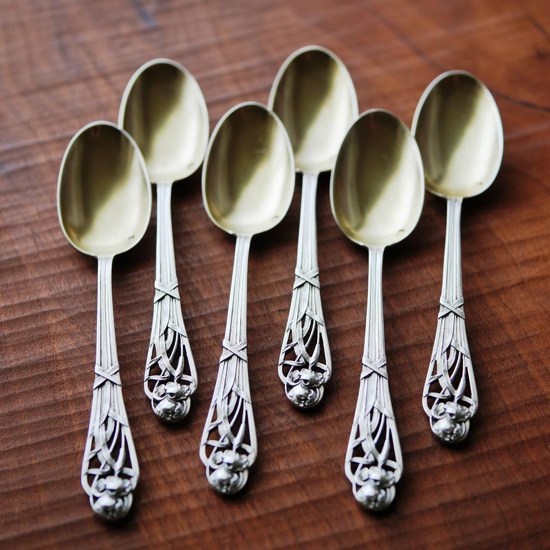 ◆アンティークシルバー◆ティースプーン6本セット◆フランス◆純銀950◆