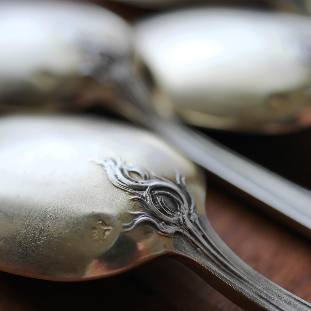 ◆アンティークシルバー◆ティースプーン6本セット◆フランス◆純銀950◆