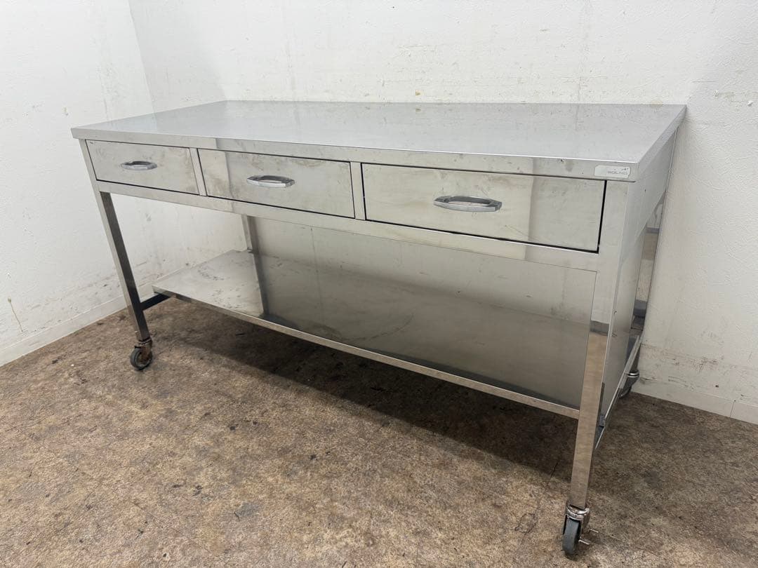 ステンレス　作業台　引き出し　キャスター付き　W１５００ｘD６００ｘＨ８００ｍｍ