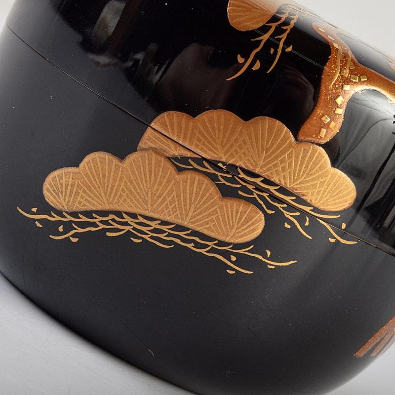 茶道具　輪島塗　一后一兆作　老松蒔絵　平棗　共布　鵬雲斎極め箱　U　R9458