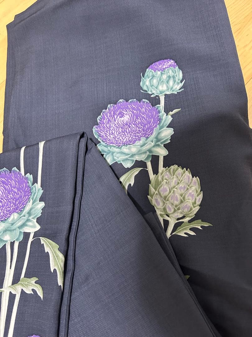 【スーパー特価】浴衣単品　渋紺　アーティチョーク　撫松庵　セオα 付下げ　単衣