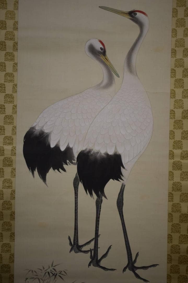 真作/光峰/松下双鶴図/桐共箱付/布袋屋掛軸HF-622