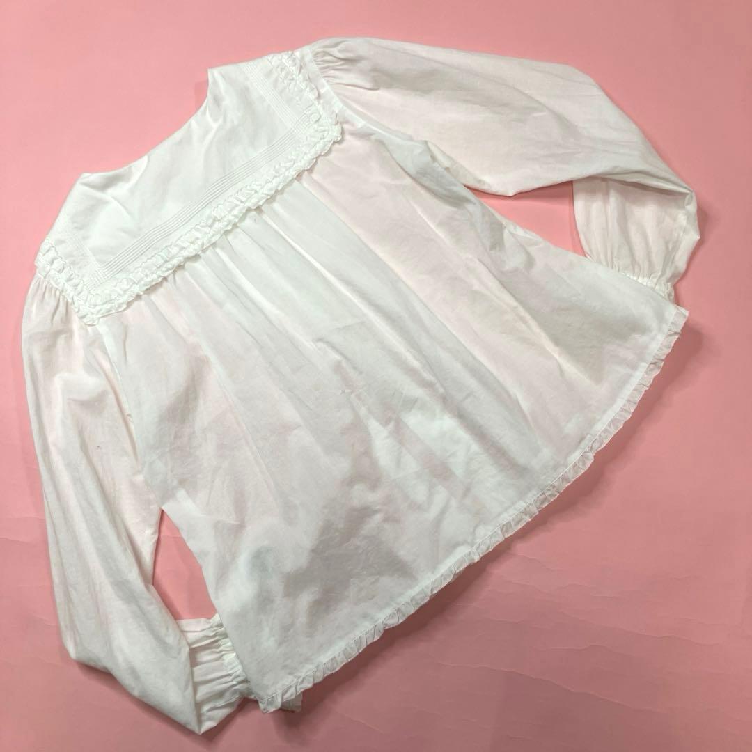 ピンクハウス 白 ピコフリル ピンタック 使い セーラーブラウス