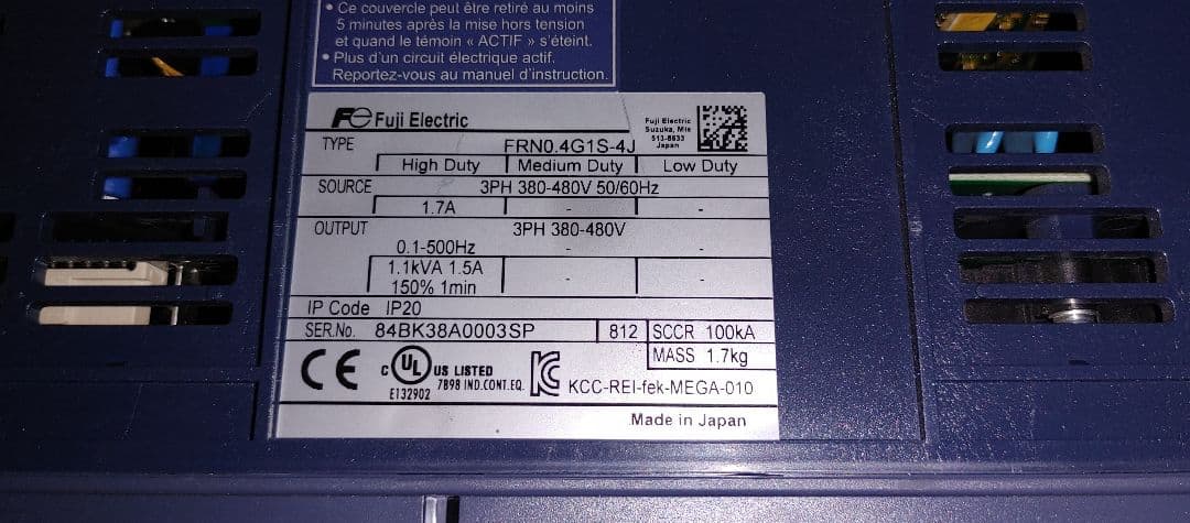 ② 0.4　富士電機インバータ　FRN0.4G1S-4J