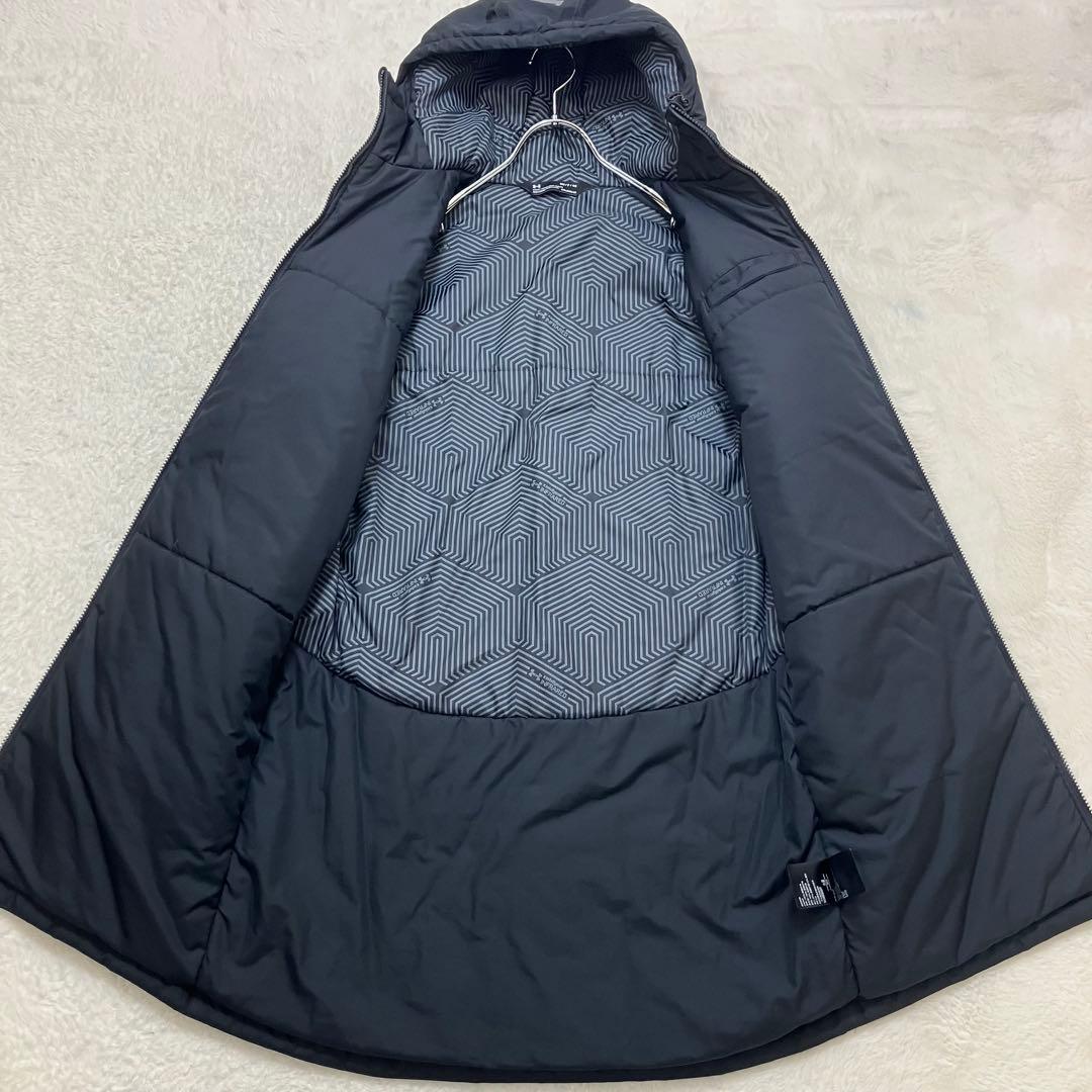 アンダーアーマー✨ロング ベンチコート 黒 フード ロゴプリント 男女兼用