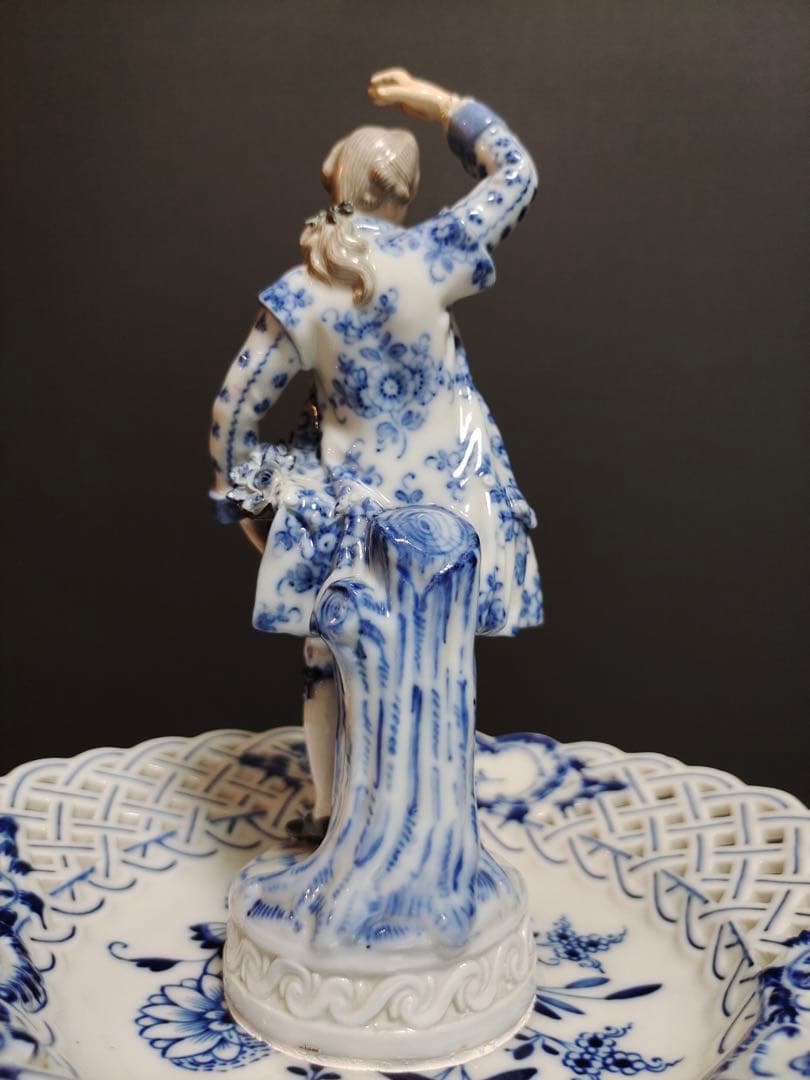 時代 マイセン ブルーオニオン 磁器 2段コンポート 飾り インテリア 修理あり