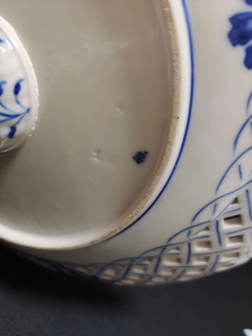 時代 マイセン ブルーオニオン 磁器 2段コンポート 飾り インテリア 修理あり