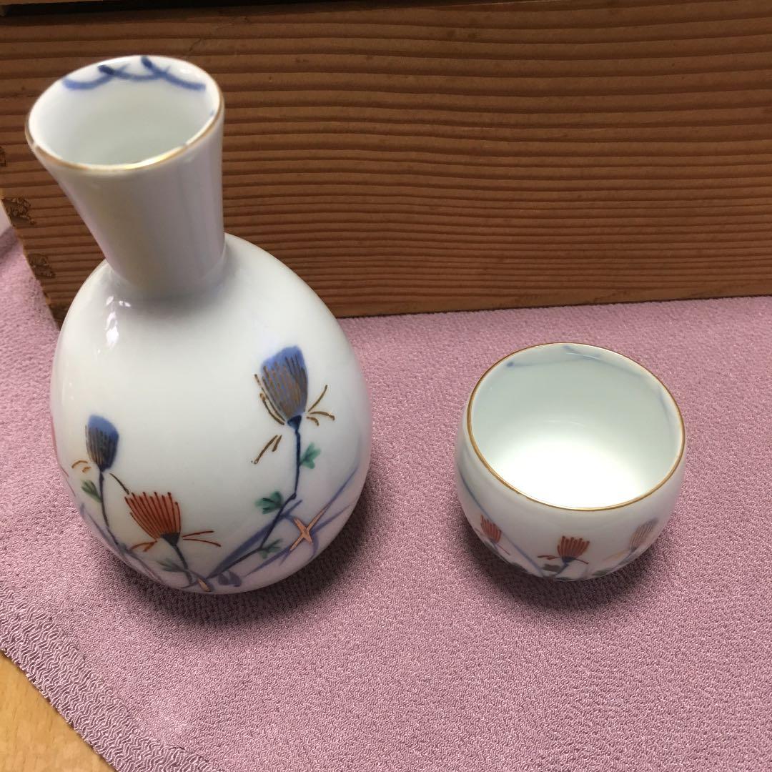 0524　有田焼 鶴松窯 酒器揃 徳利×2、お猪口×5 化粧箱付き