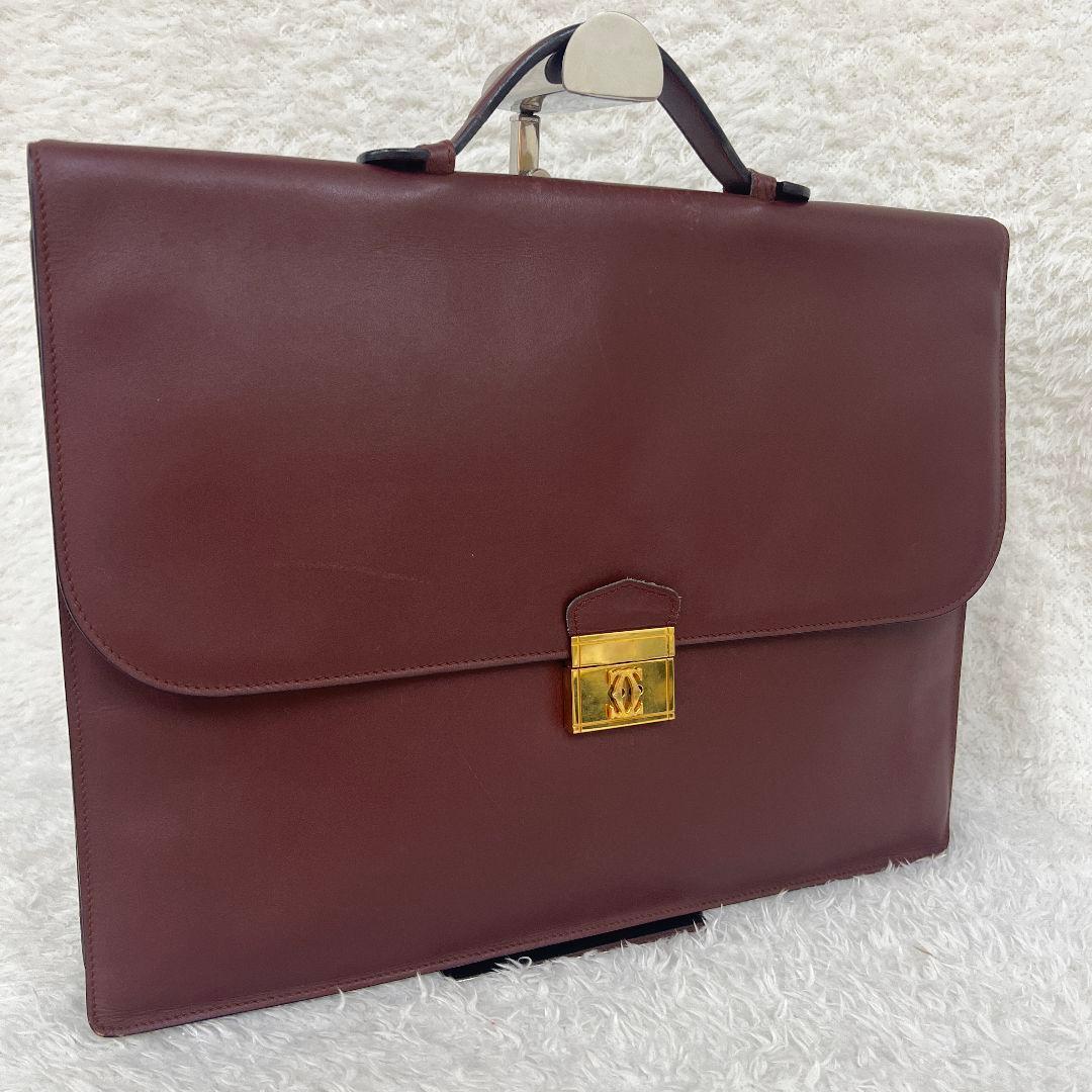 Cartier カルティエ バーガンディ レザー ビジネスバッグ