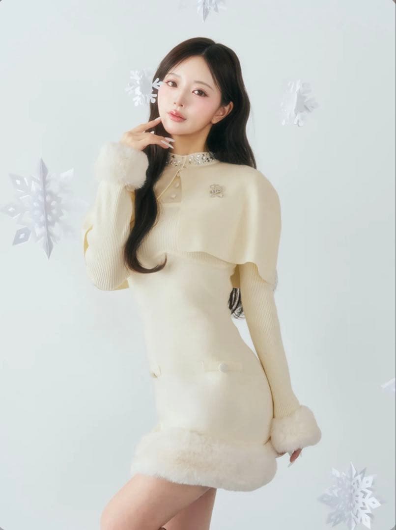 【新品タグ付き】Darich ビジューケープニットミニワンピース FL