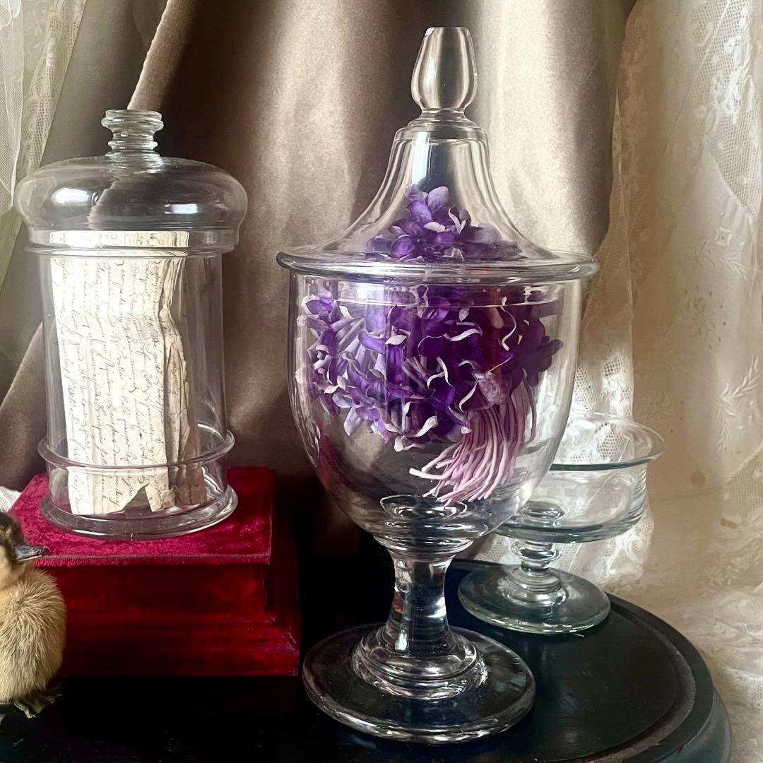 大きな蓋付きガラスボンボニエール　お菓子入れ19世紀店舗什器フランスアンティーク