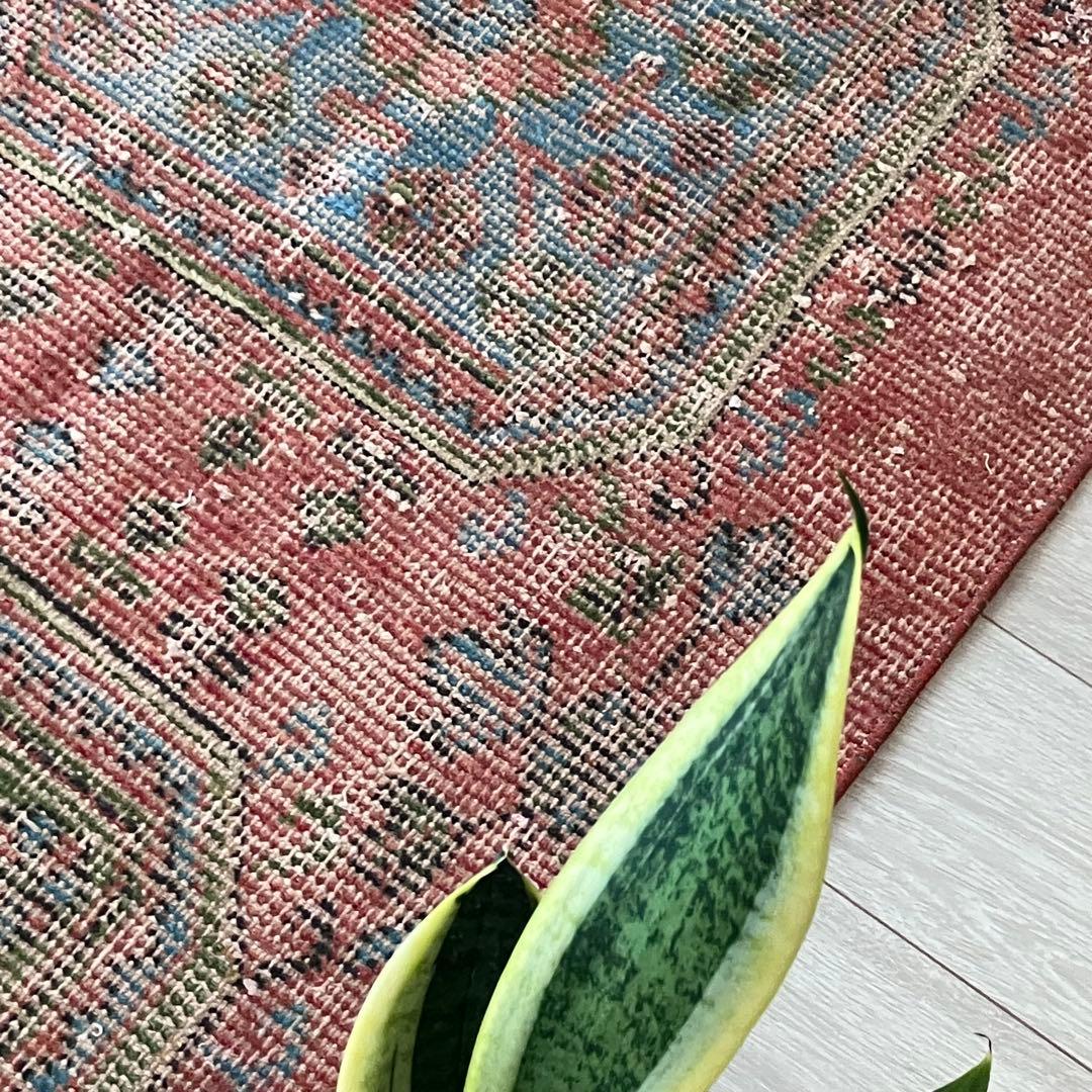 シャビーオレンジ78×190/ 3Box ブルーグリーン　トルコヴィンテージラグ