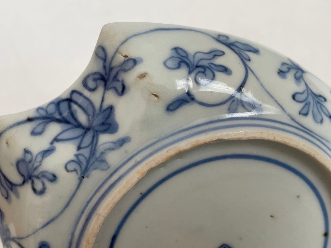 骨董　アンティーク　古伊万里　菱形　染付　逆唐草文様　変形皿　小皿　角福