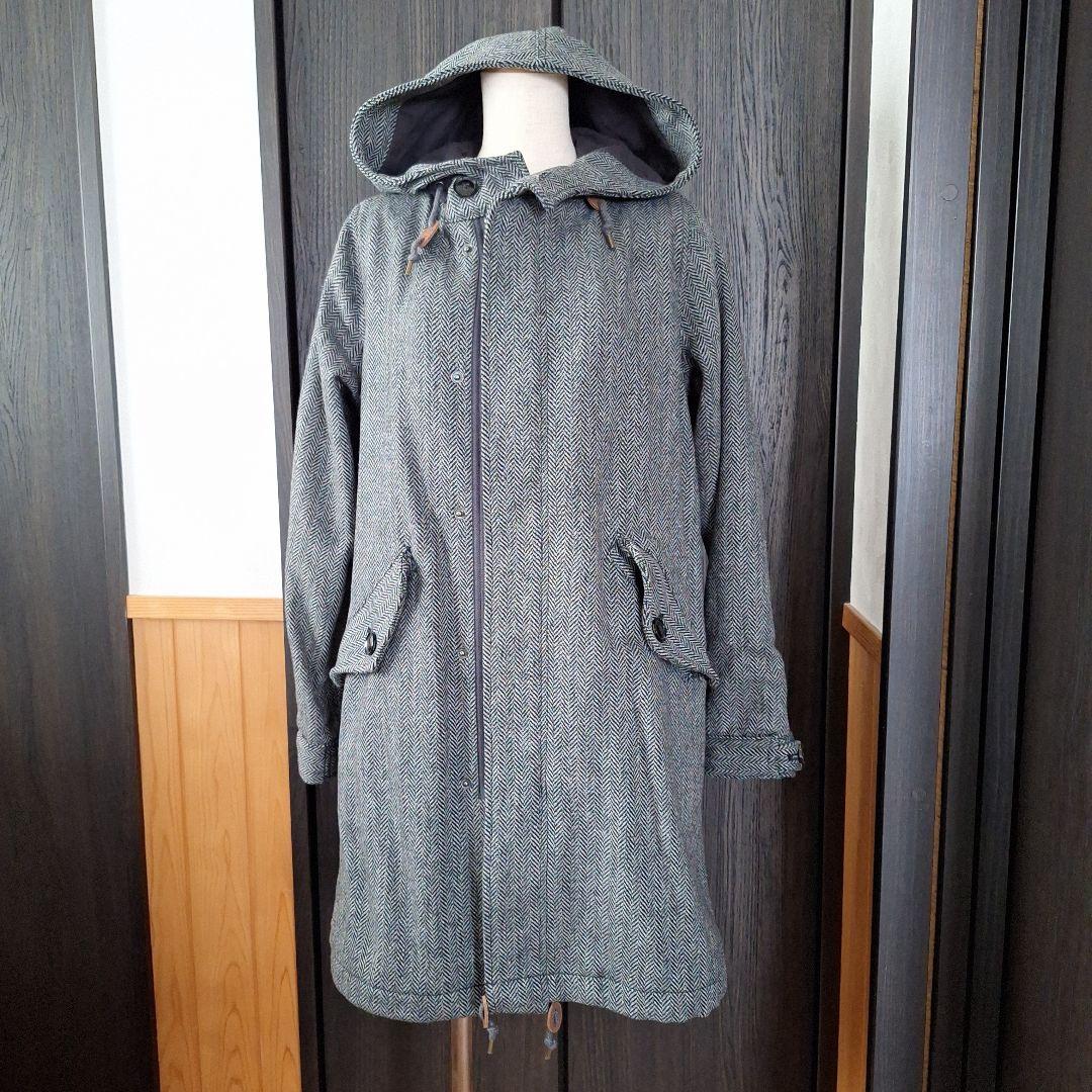 ジョンブル　Johnbull　ヘリンボーンモッズコート　S　ブラック×グレー