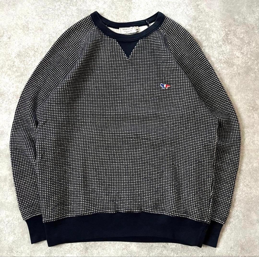 メゾンキツネ ラグランスウェット ワッフル 編み込み キツネ刺繍 トリコロール