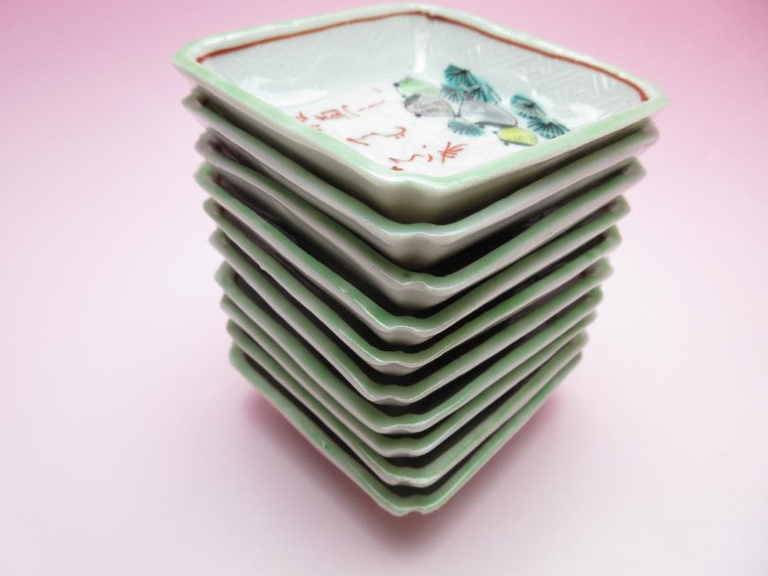 時代 岩谷焼 角小皿 豆皿 魚介模様 １０枚 61119