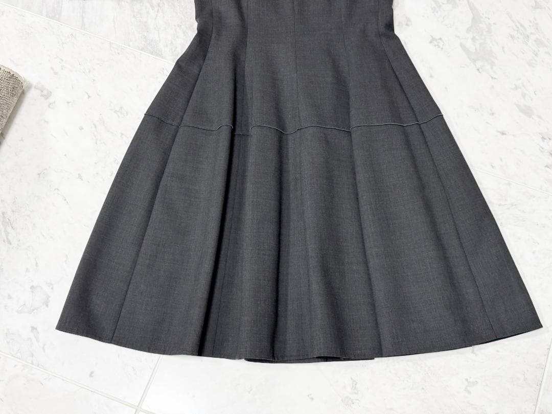 美品★FOXEYフォクシー ウール胸元リボンチャコールグレーワンピース希少42