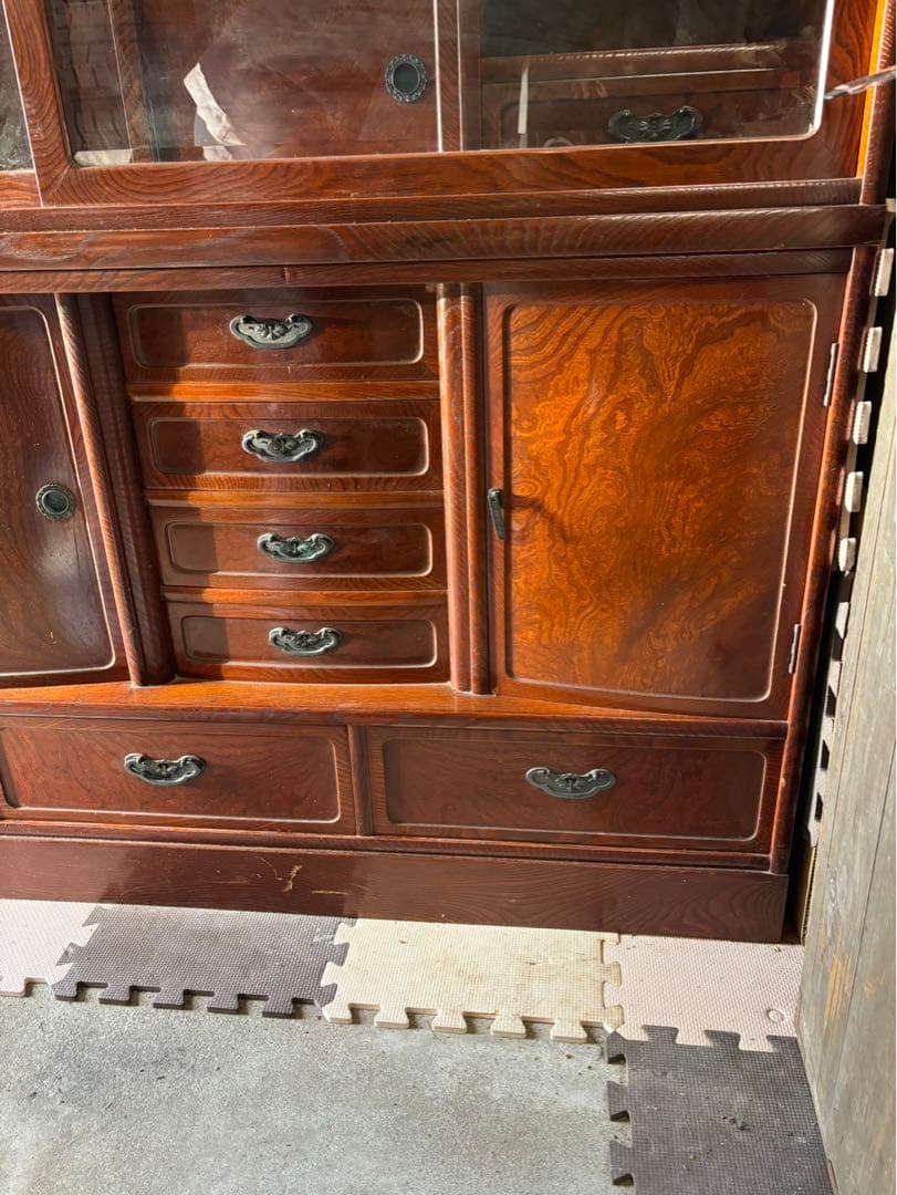 和茶箪笥　和茶タンス　高級　和家具　日本製　アンティーク　昭和レトロ　ガラス戸