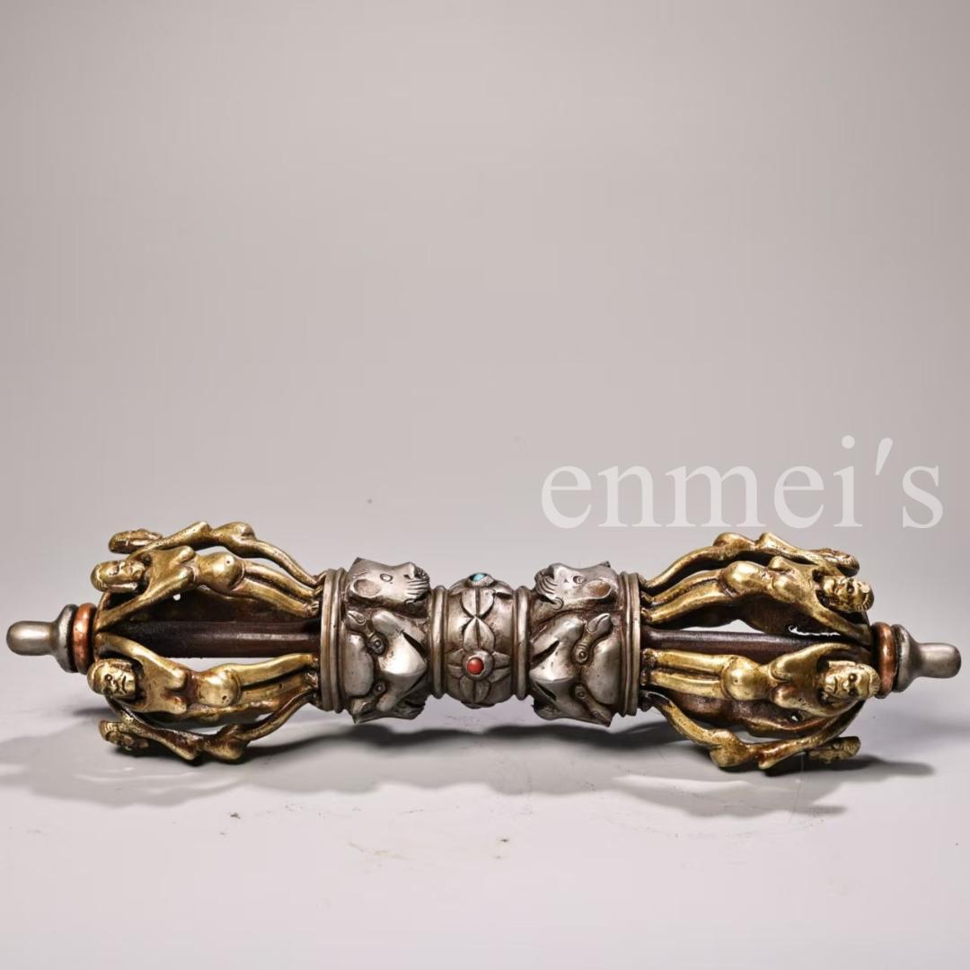 中国古美術・蔵伝工芸・ 寒鉄製・九股多杰金剛降魔杵・仏教法具・魔除け・開運・護身