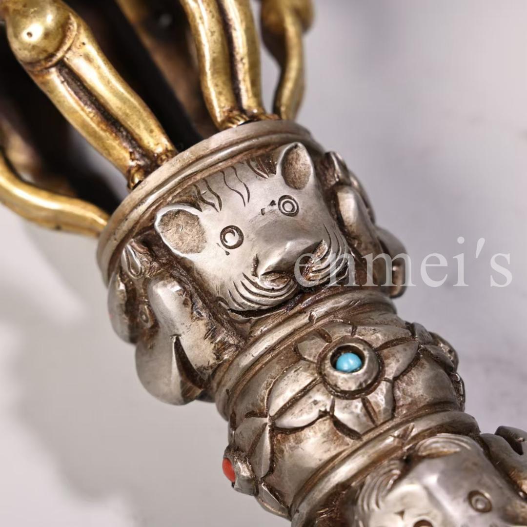 中国古美術・蔵伝工芸・ 寒鉄製・九股多杰金剛降魔杵・仏教法具・魔除け・開運・護身