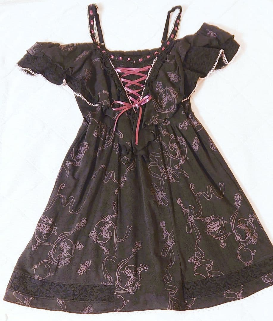 h.NAOTO 花柄オフショルダー膝丈ワンピース