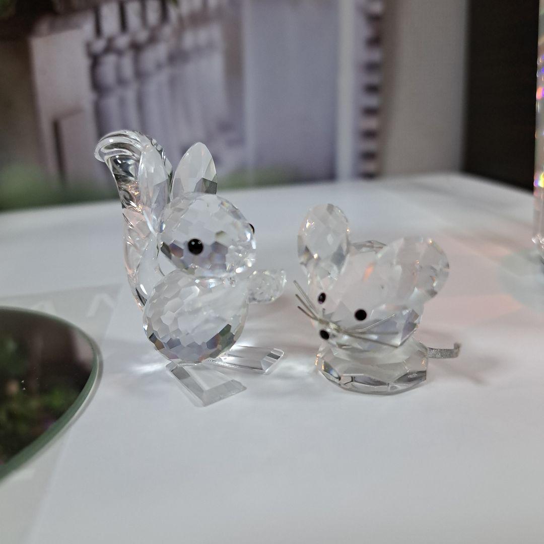 スワロフスキー クリスタル製 ネズミとリスのフィギュア 2点セット鏡付き