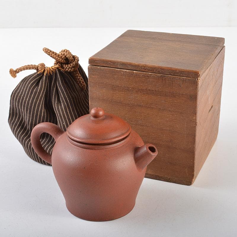 Aooa中国　紫砂　朱泥　急須　茶壷　在銘　仕覆・時代箱付　Y　R5938