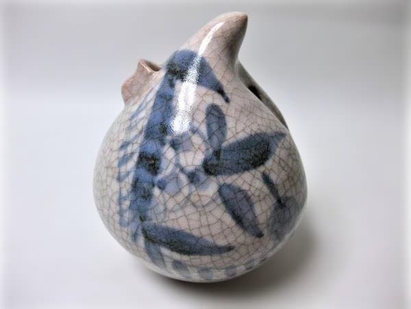 ≪李朝 朝鮮≫ 桃型水滴 朝鮮美術 桃形 砂高台 染付 書道具 美術品 骨董品