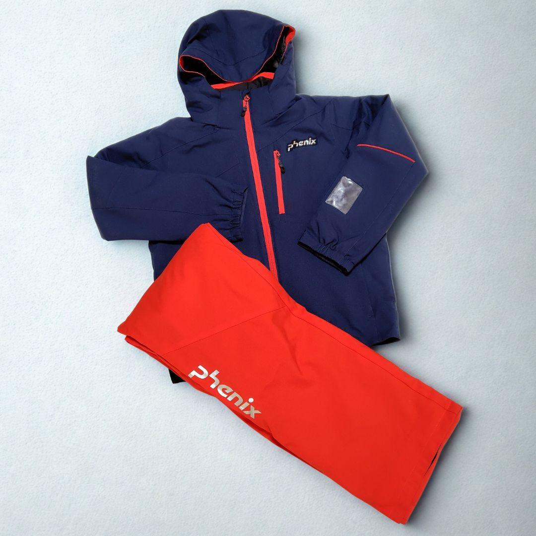 美品 phenix ジュニア スキーウェア上下セット150 撥水 防寒 ネイビー