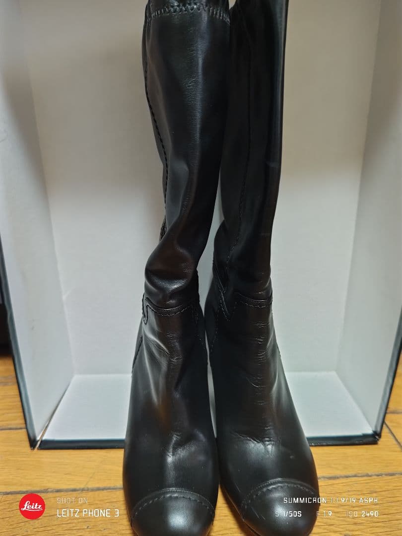 CHANEL ブラック ロングブーツ CCロゴ36.5