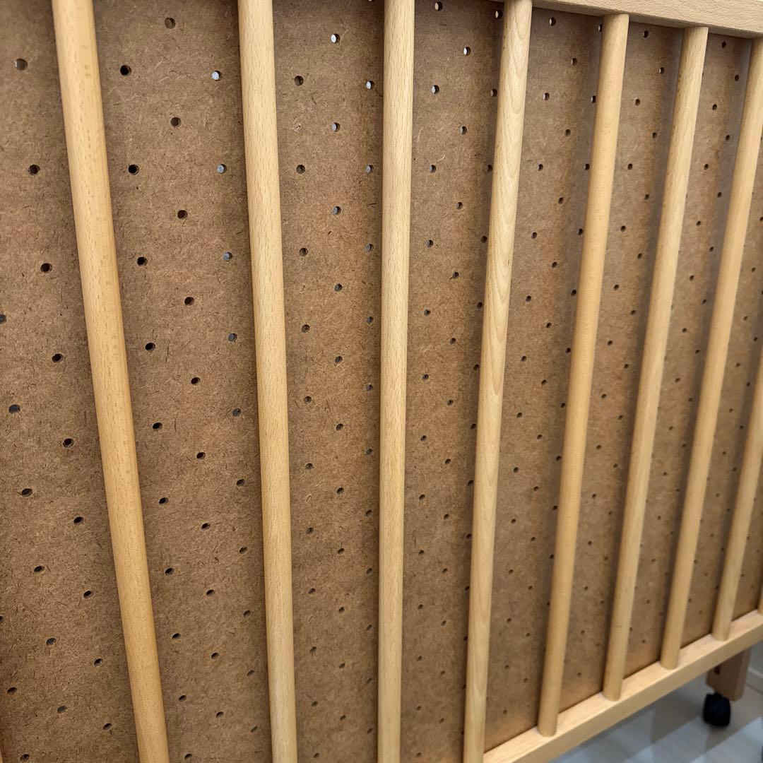 【美品】木製ベビーベッド★折りたたみ★ハイタイプ★石崎家具 ★スライド扉