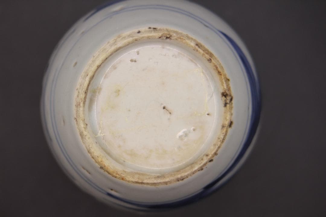 【海】古染付　清時代　人物山水絵中壺　本物保証！ 骨董品 時代品 美術品