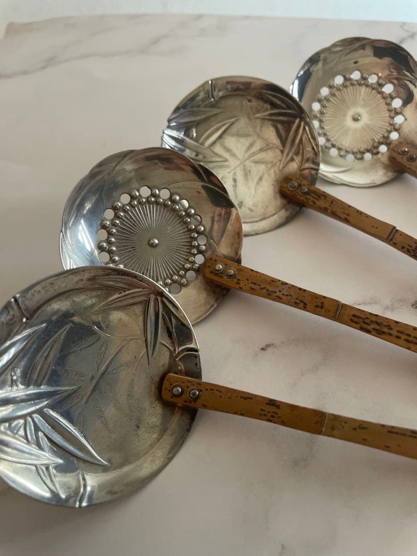 【銀製刻あり】純銀製 おかきスプーン おたま　シルバースプーン　4本セット